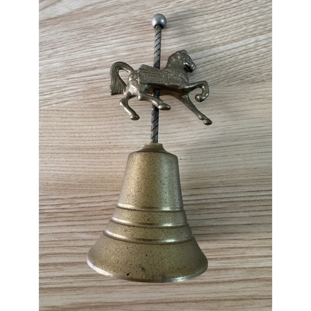 Vintage Brass Carousel Horse Desk Bell Made in Taiwan Decorative Collectible
